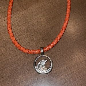 Silver Wave with braided leather necklace